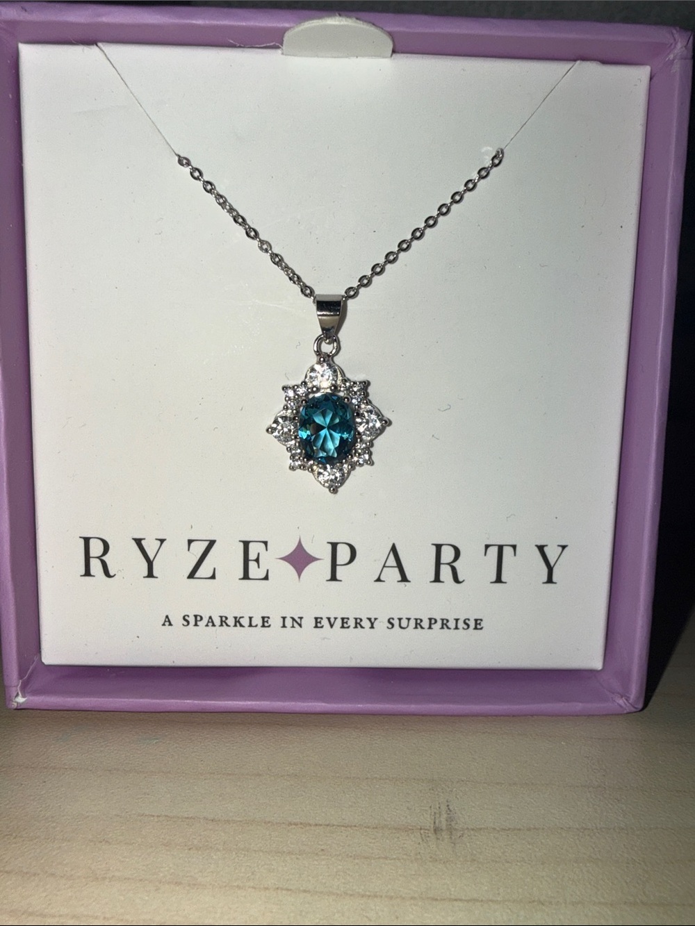 Teal Crystal Halo Pendant Necklace - Women Jewelry